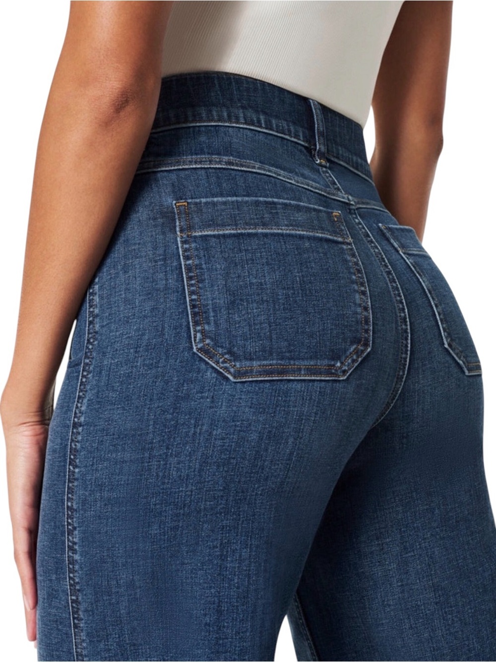 NWT Spanx Cropped Wide Leg Jeans In Shaded Blue - Size M - Picture 4 of 11